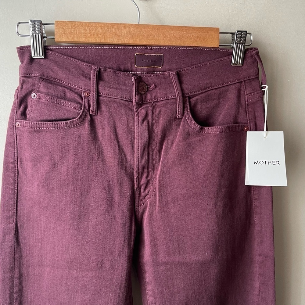 MOTHER Straight Leg Jeans in Burgundy - Picture 4 of 14